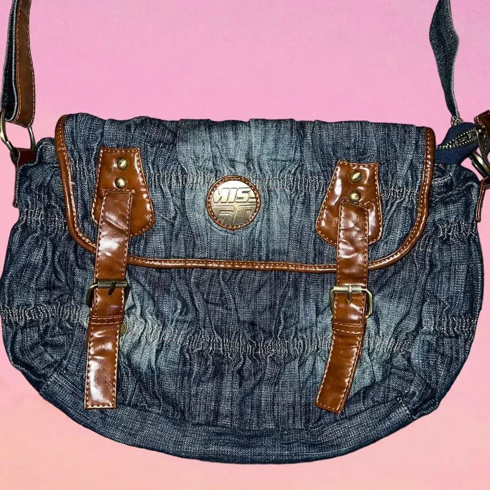 Rare miss sixty ruched denim cross body bag